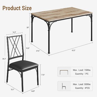 5-Piece Dining Set, Kitchen Table with Padded Chairs, Roman Column Design, Ideal for Small Spaces