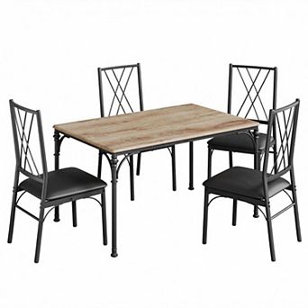 5 pc Dining Set, Kitchen Table with Padded Chairs, Roman Column Design, Ideal for Small Spaces