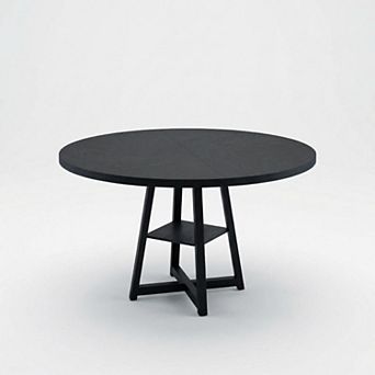 47 in Round Dining Table, Wooden Kitchen Table for 4, Industrial Dinner Table for Home Dining Room