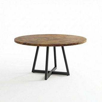 47 in Round Dining Table, Wooden Kitchen Table for 4, Industrial Dinner Table for Home Dining Room