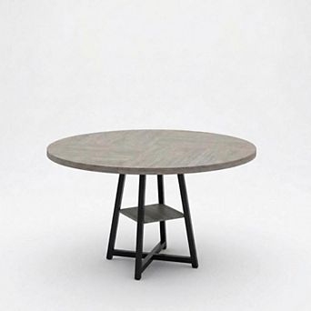 47 in Round Dining Table, Wooden Kitchen Table for 4, Industrial Dinner Table for Home Dining Room