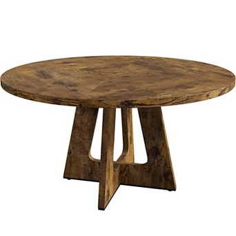 47 in Round Dining Table, Wooden Kitchen Table for 4, Industrial Dinner Table for Home Dining Room