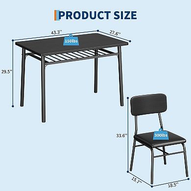 5-Piece Dining Table Set for 4 with Storage Bench - Upholstered PU Chairs, Kitchen Table