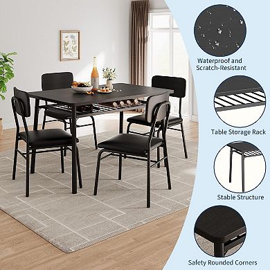 5-Piece Dining Table Set for 4 with Storage Bench - Upholstered PU Chairs, Kitchen Table