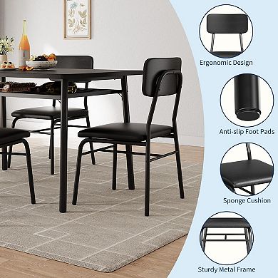 5-Piece Dining Table Set for 4 with Storage Bench - Upholstered PU Chairs, Kitchen Table