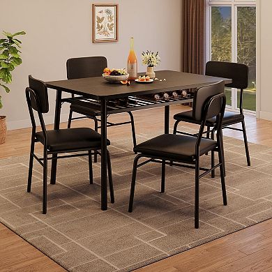 5-Piece Dining Table Set for 4 with Storage Bench - Upholstered PU Chairs, Kitchen Table