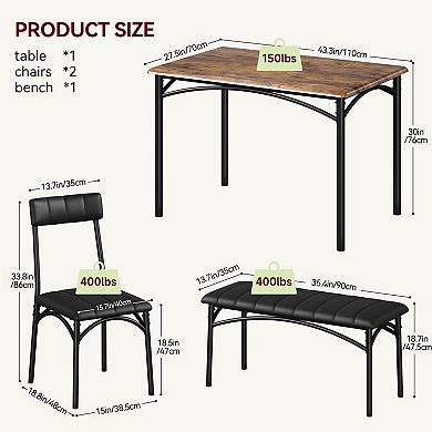Dining Table Set for 4, Kitchen Table with Upholstered Chairs and Bench for Dining Room