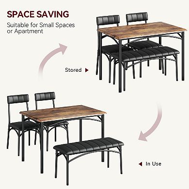 Dining Table Set for 4, Kitchen Table with Upholstered Chairs and Bench for Dining Room