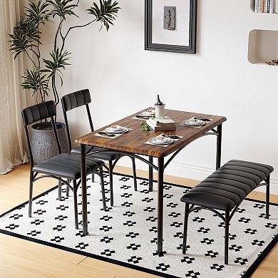 Dining Table Set for 4, Kitchen Table with Upholstered Chairs and Bench for Dining Room