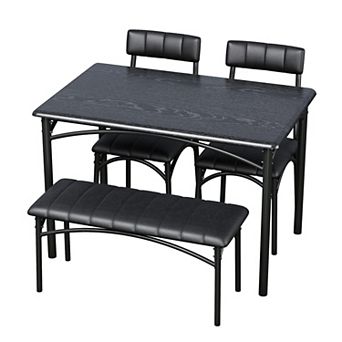 Dining Table Set for 4, Kitchen Table with Upholstered Chairs and Bench for Dining Room