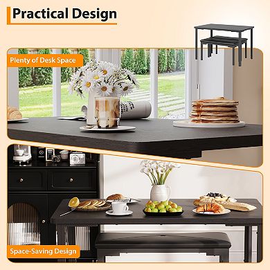3-Piece Dining Table Set for 2 with Storage Bench - Upholstered PU Chairs, Kitchen Table