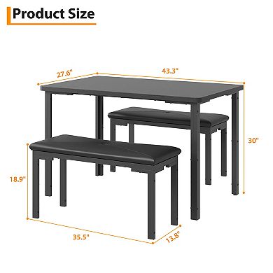 3-Piece Dining Table Set for 2 with Storage Bench - Upholstered PU Chairs, Kitchen Table
