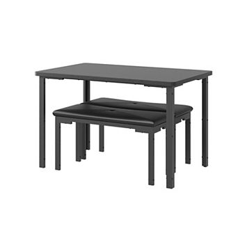3 pc Dining Table Set for 2 with Storage Bench - Upholstered PU Chairs, Kitchen Table
