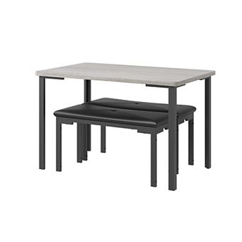 3 pc Dining Table Set for 2 with Storage Bench - Upholstered PU Chairs, Kitchen Table