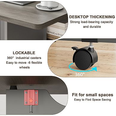 Folding Table, Drop Leaf Dining Table with 6 Wheels and 2-Layer Storage Shelf for Small Spaces