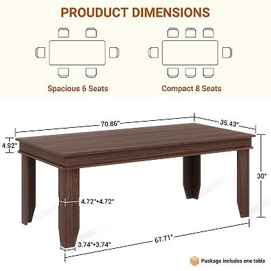 Dining Table, 70.87In Long Modern Kitchen Table for 6-8 People, Rectangle Dining Room Table