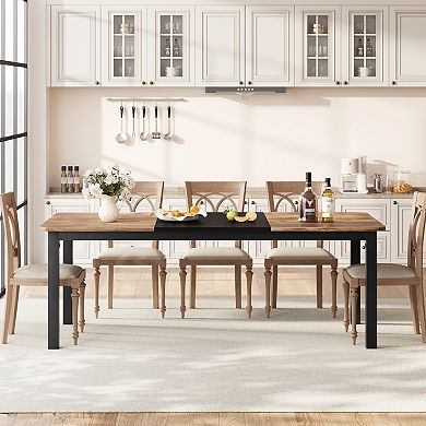 Modern Kitchen Dining Table, 6-8Person Wood Table with Metal Base, Space Saving for Small Apartment