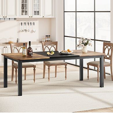 Modern Kitchen Dining Table, 6-8Person Wood Table with Metal Base, Space Saving for Small Apartment