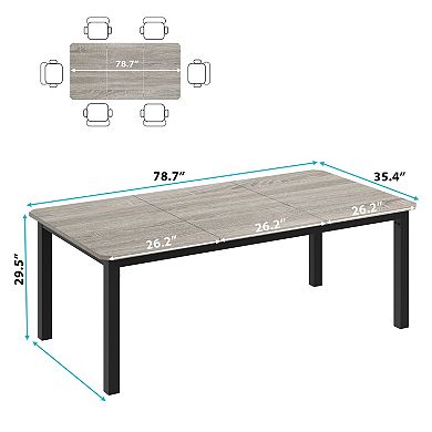 Modern Kitchen Dining Table, 6-8Person Wood Table with Metal Base, Space Saving for Small Apartment