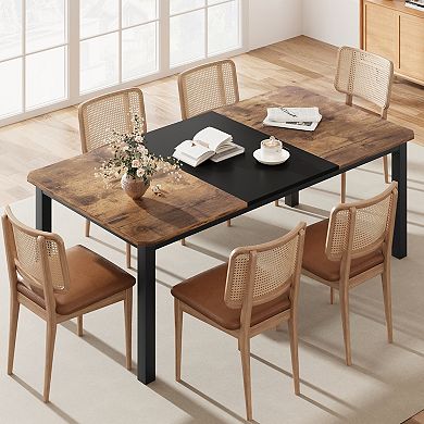 Modern Kitchen Dining Table, 6-8Person Wood Table with Metal Base, Space Saving for Small Apartment