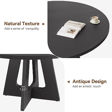 47in Round Large Dining Table Set for 4 to 6, Farmhouse Dinner Table for Dining Room & Living Room