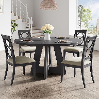 47in Round Large Dining Table Set for 4 to 6, Farmhouse Dinner Table for Dining Room & Living Room