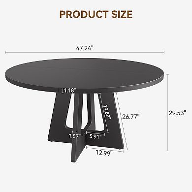 47in Round Large Dining Table Set for 4 to 6, Farmhouse Dinner Table for Dining Room & Living Room