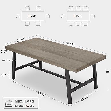 Dining Table, 70.87In Long Modern Kitchen Table for 6-8 People, Rectangle Dining Room Table