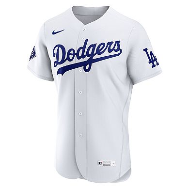 Men's Nike White Los Angeles Dodgers Home Sponsor Patch Authentic Jersey