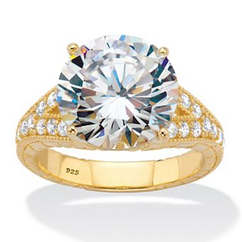 6.30 ct w. Round CZ Gold-Plated .925 Silver Milgrain Split Shank Engagement Ring
