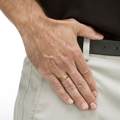 Men's Gold Ion-Plated Tungsten Brushed Finish Bevel Edge Wedding Band