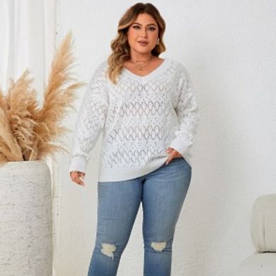 Womens Plus Lightweight V Neck Crochet Pullover Sweaters Casual Long Sleeve Shirt Top Fall Trendy