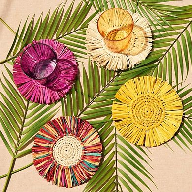 Pahiyas Woven Fringe Raffia Coasters Set of 4