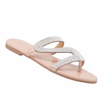 Rhinestone S-Shape Strap Flat Thong Sandals