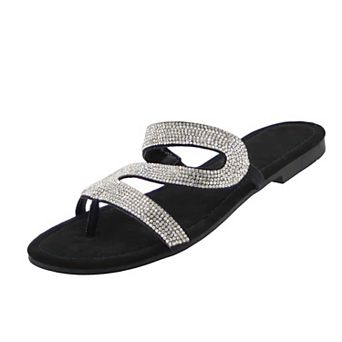 Rhinestone S-Shape Strap Flat Thong Sandals