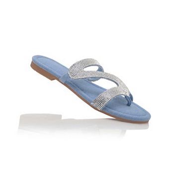 Rhinestone S-Shape Strap Flat Thong Sandals