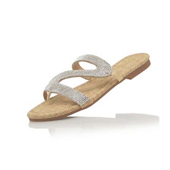 Rhinestone S-Shape Strap Flat Thong Sandals