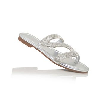 Rhinestone S-Shape Strap Flat Thong Sandals