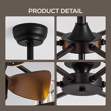 Moooni 27" Black Crystal Ceiling Fan with Lights, 6-Light Vintage Caged Fandelier, Remote Control