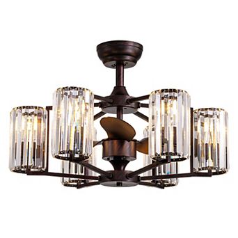 Moooni 27" Crystal Chandelier Ceiling Fan with Lights & Remote, 6-Light Vintage Brown Fandelier