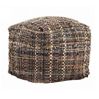 GOODSILO Handcrafted Fabric Pouf Ottoman with Braided Design