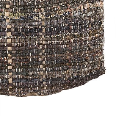 GOODSILO Handcrafted Fabric Pouf Ottoman with Braided Design
