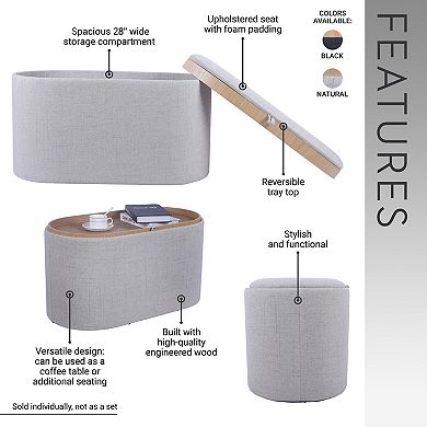 GOODSILO Reversible Tray Top Storage Ottoman with Spacious Hidden Compartment