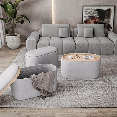GOODSILO Reversible Tray Top Storage Ottoman with Spacious Hidden Compartment
