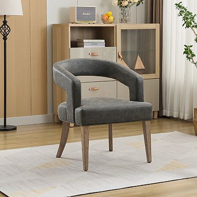 GOODSILO Modern Barrel Open Back Upholstered Accent Chair with Weathered Wood Legs