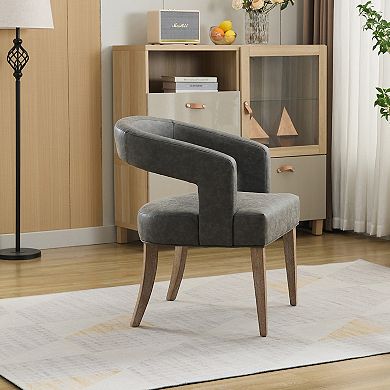 GOODSILO Modern Barrel Open Back Upholstered Accent Chair with Weathered Wood Legs