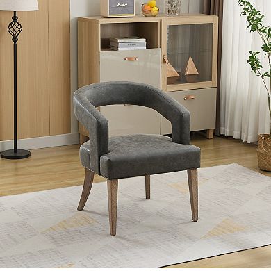 GOODSILO Modern Barrel Open Back Upholstered Accent Chair with Weathered Wood Legs