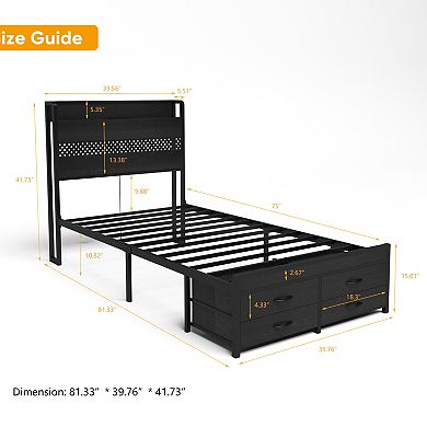 GOODSILO Twin Size Storage Bed Frame with Headboard and LED Lighting