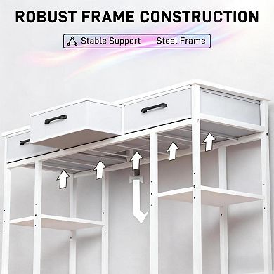 GOODSILO Compact Home Office Desk with Fabric Drawers and Adjustable Shelves