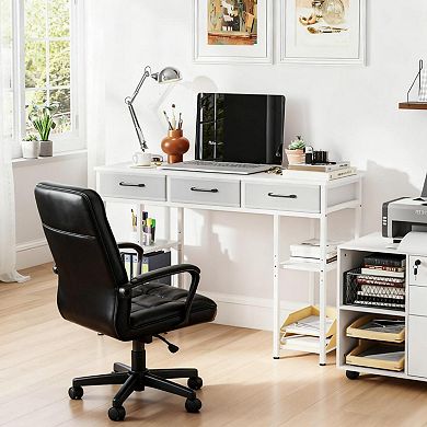 GOODSILO Compact Home Office Desk with Fabric Drawers and Adjustable Shelves